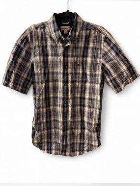 Carhartt Short-Sleeve Plaid Button-Down Shirt - Navy & Tan